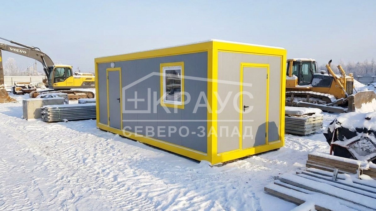 Модульный пункт обогрева СТК «КРАУС» на зимней строительной площадке — визуализация