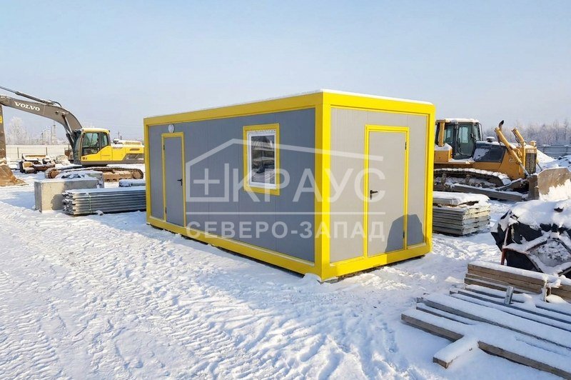 Модульный пункт обогрева СТК «КРАУС» на зимней строительной площадке — визуализация